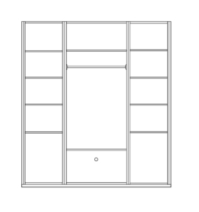Skizze eines offenen Einbauschranks in Auftragsarbeit in Ausführung Altholz Fichte