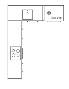 Skizze einer Einbauküche in L-Form